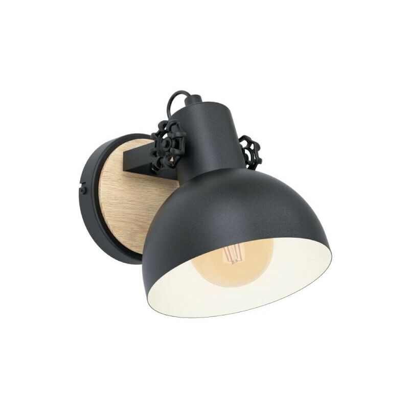 foto del prodotto lubenham applique con base in legno e 1 paralume nero in metallo e27 1x28w 43164 eglo