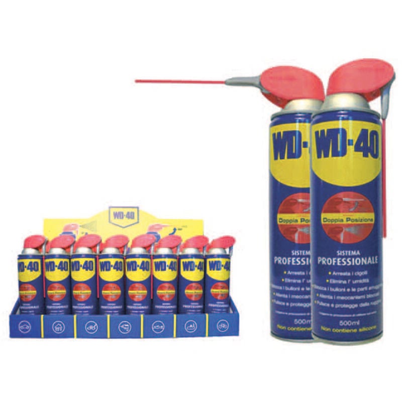 foto del prodotto lubrificante spray multiuso 5 funzioni ml.500 in espositore ml.500 spray c erogatore a doppia posizione wd 40