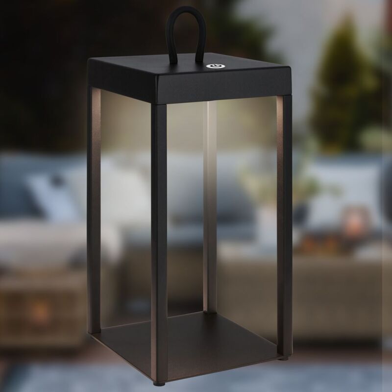 foto del prodotto luca lanterna led a batteria ip44, dimmerabile, touch, nera briloner