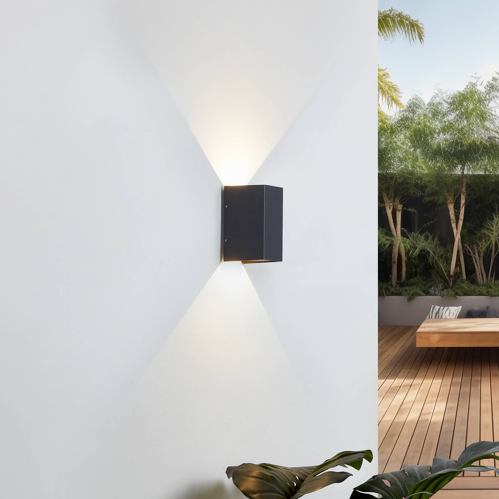 foto del prodotto lucande applique a led kimian, altezza 17 cm, antracite, ip54