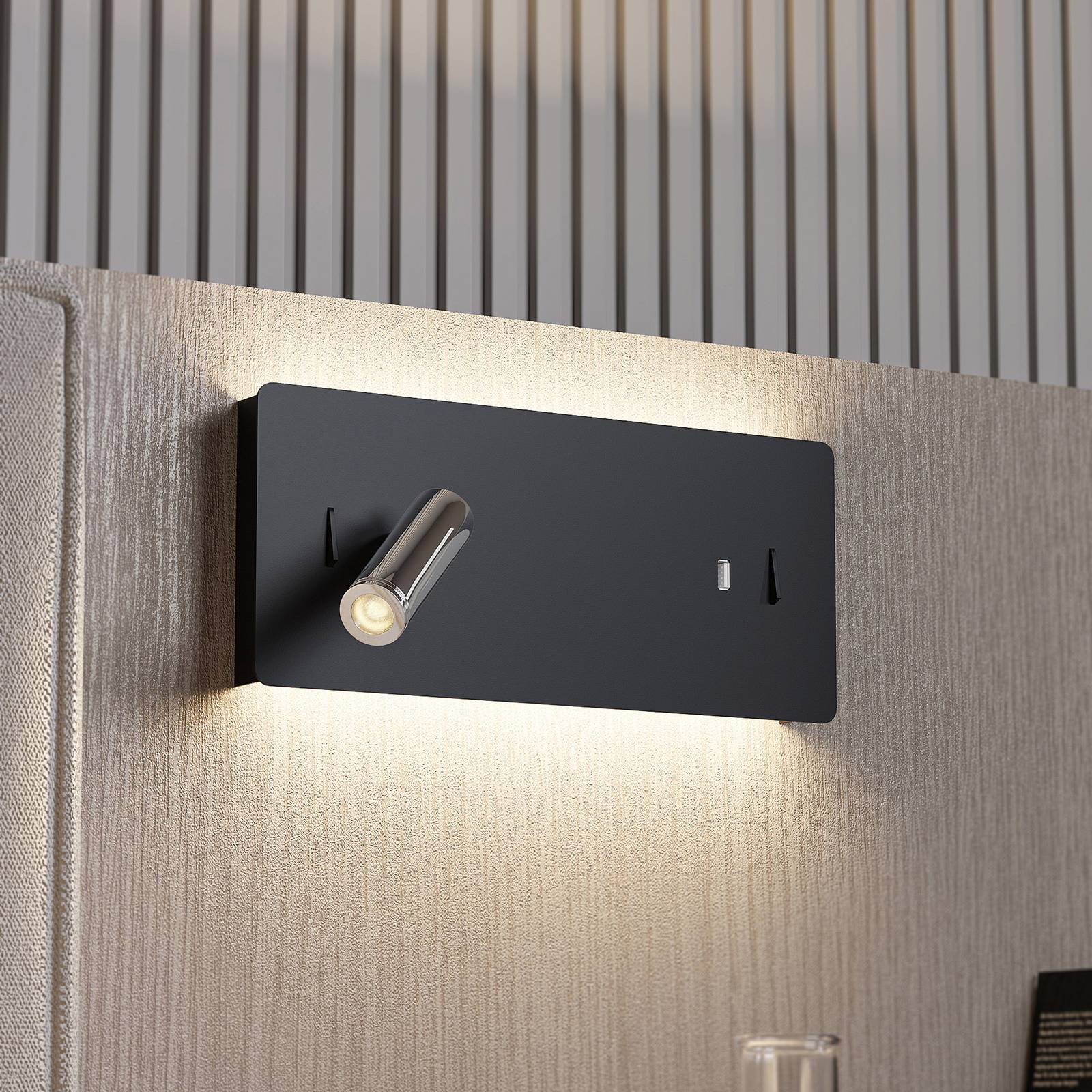 foto del prodotto lucande applique a led kimo, 32 cm, nero, alluminio, usb