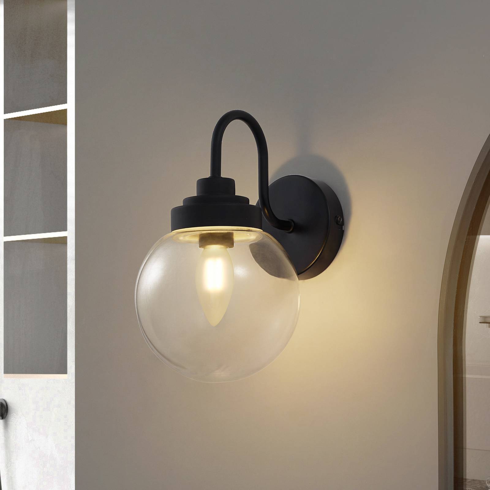 foto del prodotto lucande applique badolo, nero, vetro, altezza 25 cm, ip44