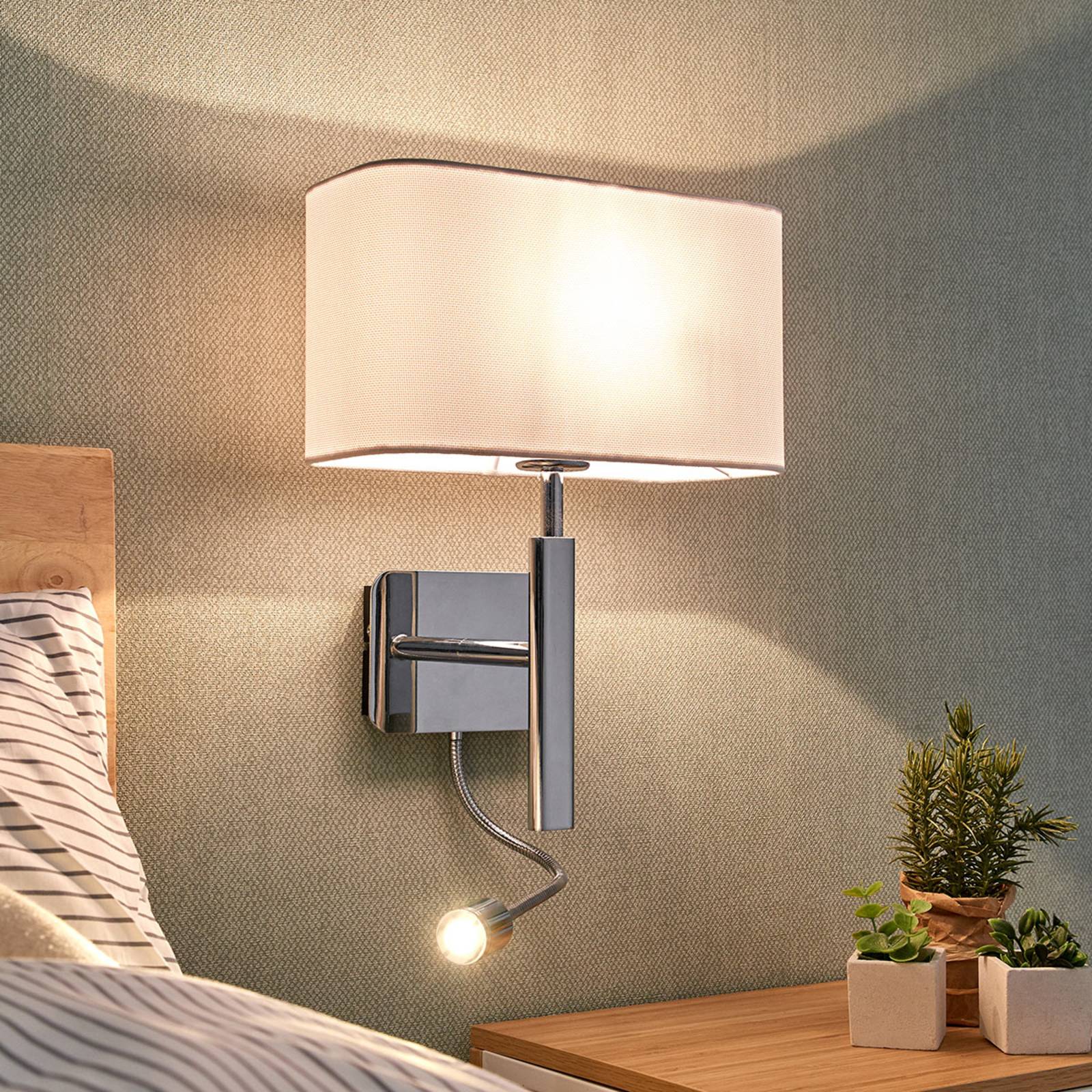 foto del prodotto lucande applique jettka, altezza 63 cm, braccio di lettura, tessuto