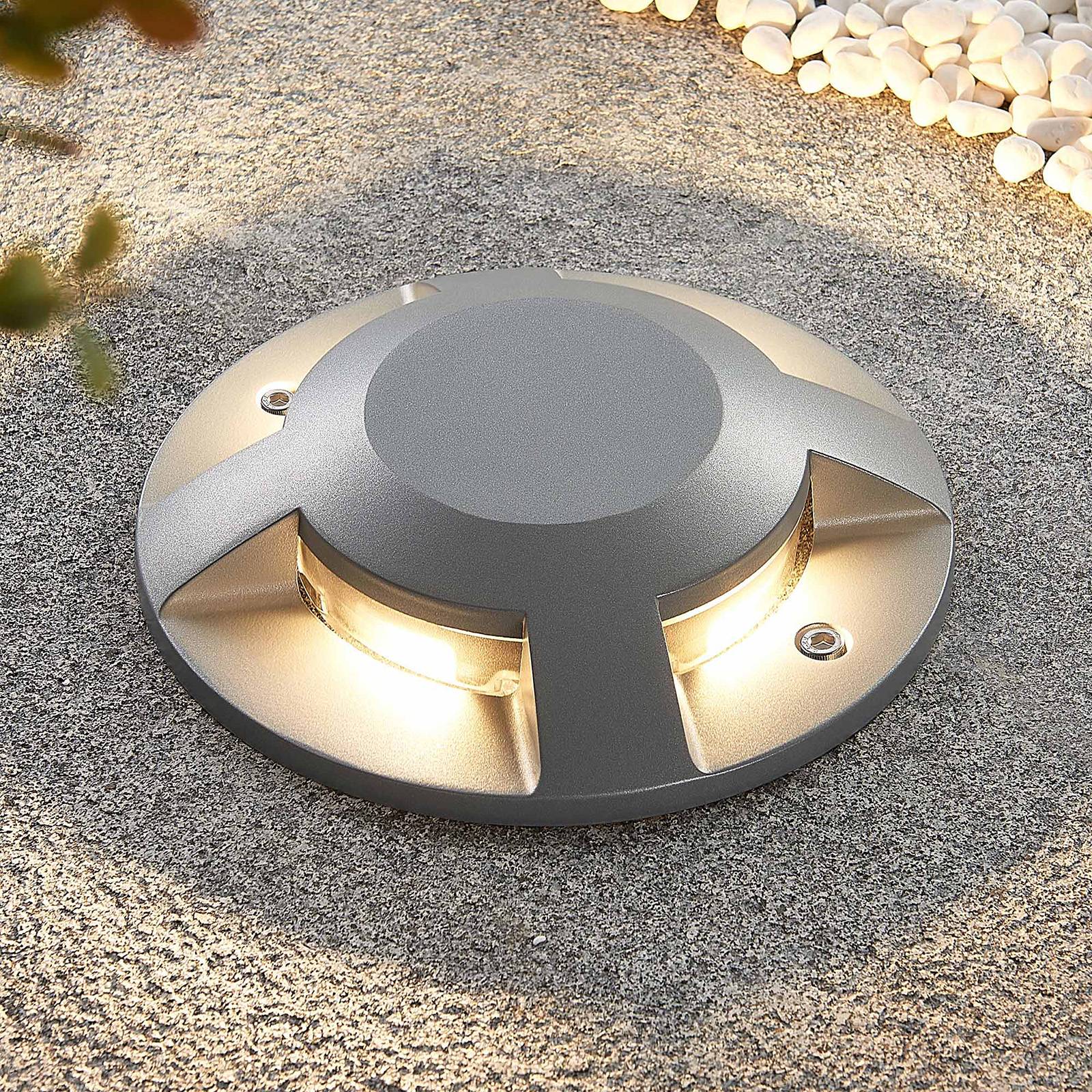 foto del prodotto lucande faretto da pavimento a led jeffrey, argento, 4 emissioni luminose