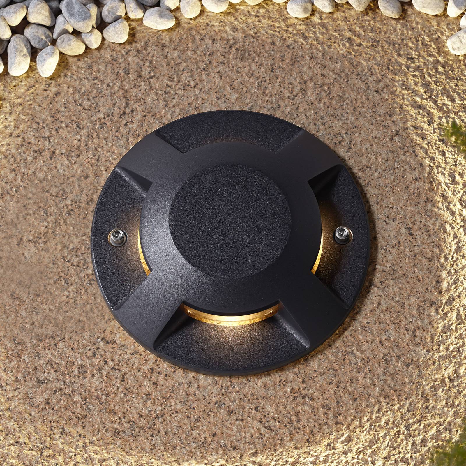 foto del prodotto lucande faretto da pavimento jeffrey, nero, a 4 luci, 20 cm