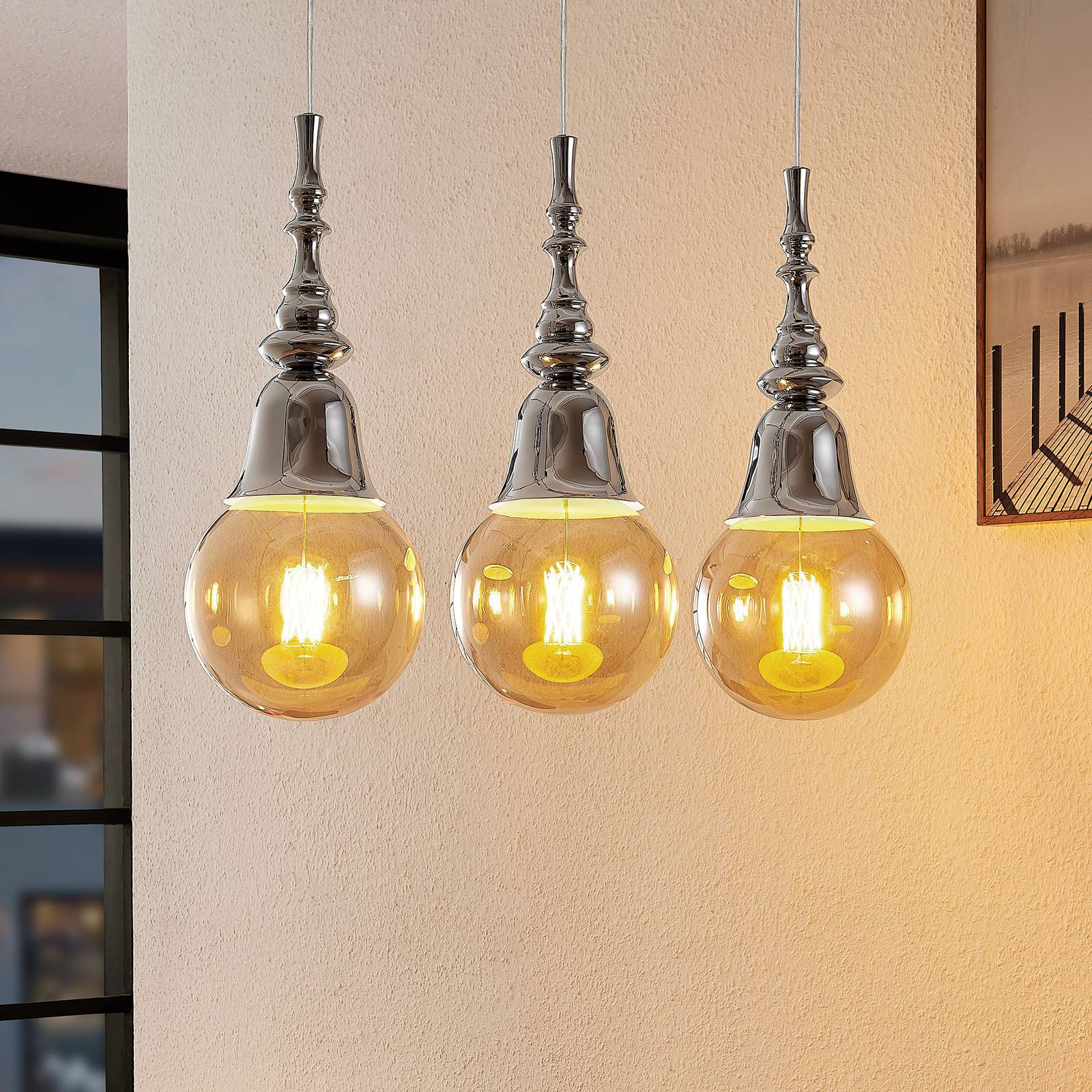 foto del prodotto lucande gesja a sospensione, 3 luci, lunga, cromo