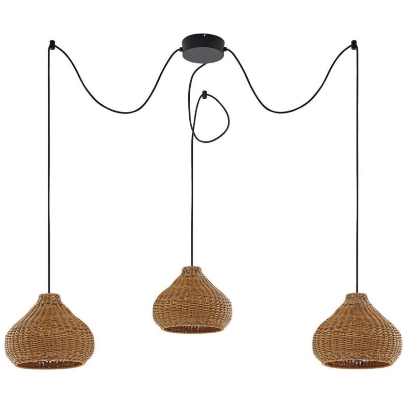 foto del prodotto lucande lampada a sospensione da esterno taniola, a 3 luci, beige, rattan, ip44
