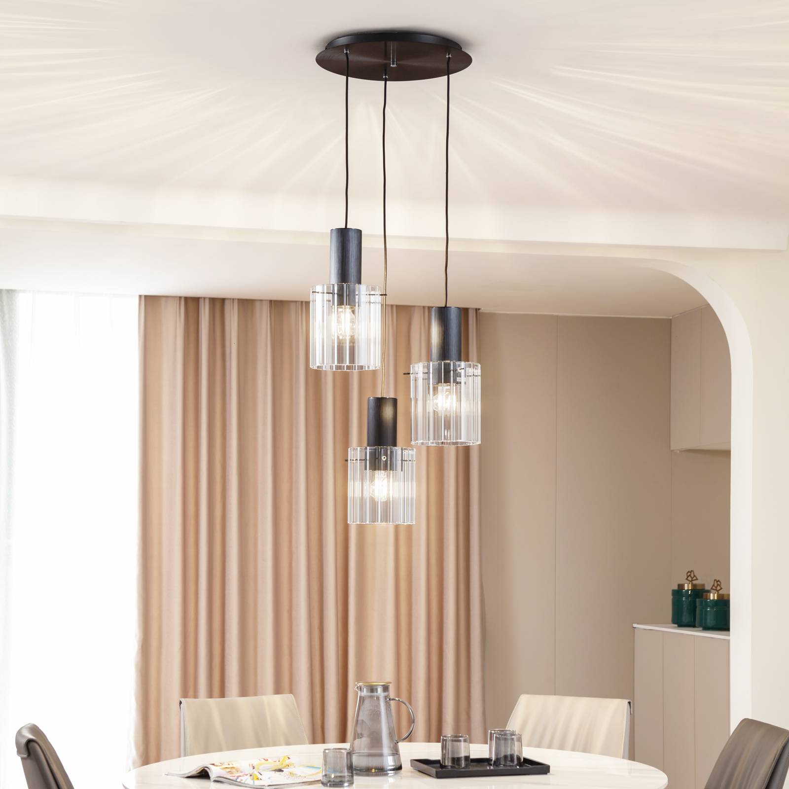 foto del prodotto lucande lampada a sospensione eirian, 40 cm, a 3 luci, nero, vetro