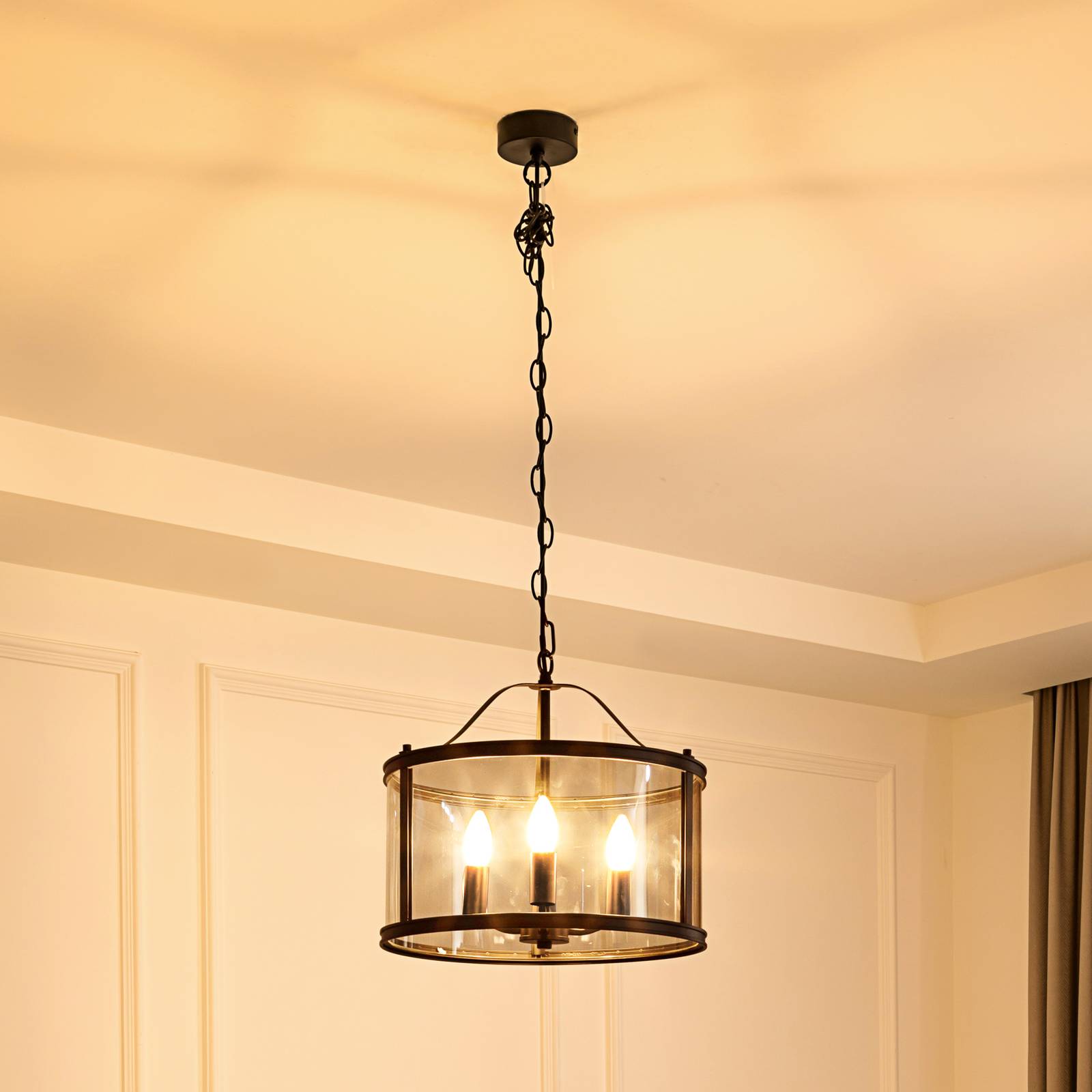 foto del prodotto lucande lampada a sospensione eryk, 40 cm, nero, vetro, a 3 luci