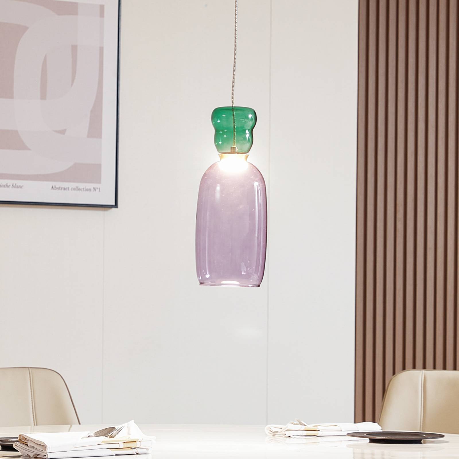 foto del prodotto lucande lampada a sospensione fay, viola verde scuro, vetro, 15 cm