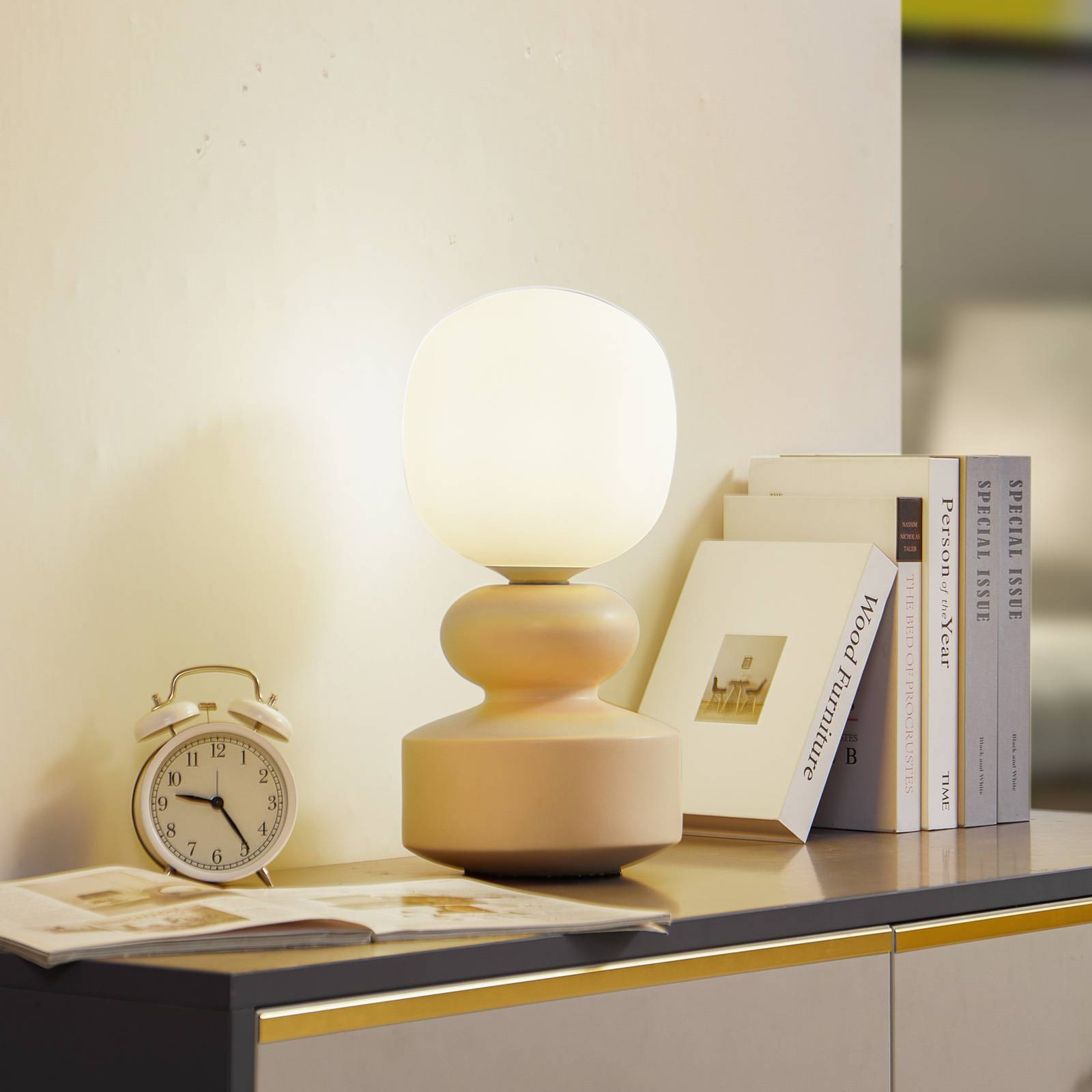 foto del prodotto lucande lampada da tavolo fidelo, bianco giallo, 38 cm, vetro, ceramica