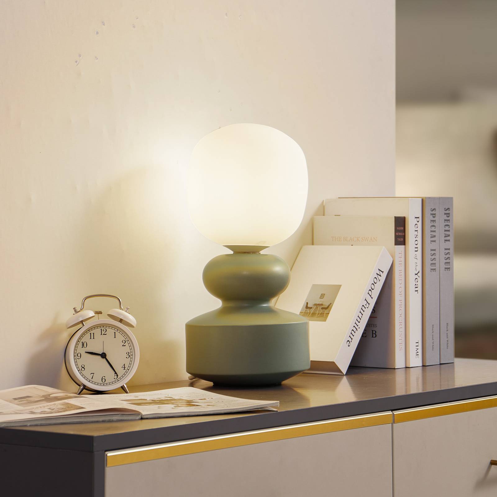 foto del prodotto lucande lampada da tavolo fidelo, bianco verde, 38 cm, vetro, ceramica