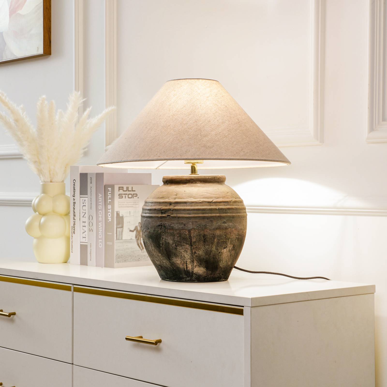 foto del prodotto lucande lampada da tavolo thalorin, altezza 46 cm, grigio, ceramica
