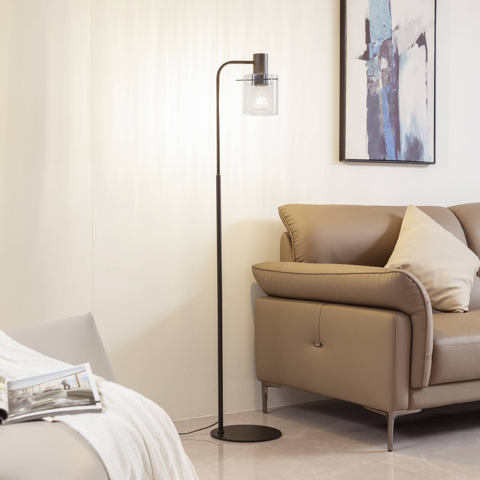 foto del prodotto lucande, lampada da terra eirian, nero, vetro, altezza 150 cm, e27