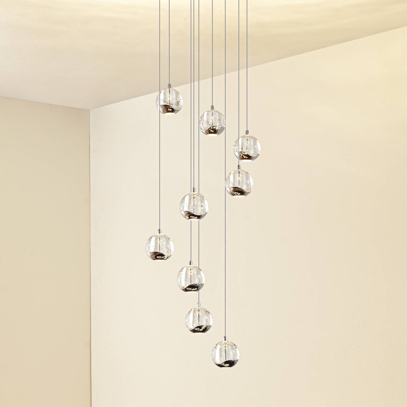 foto del prodotto lucande lampada led a sospensione hayley, 40 cm, a 9 luci, cromo, vetro