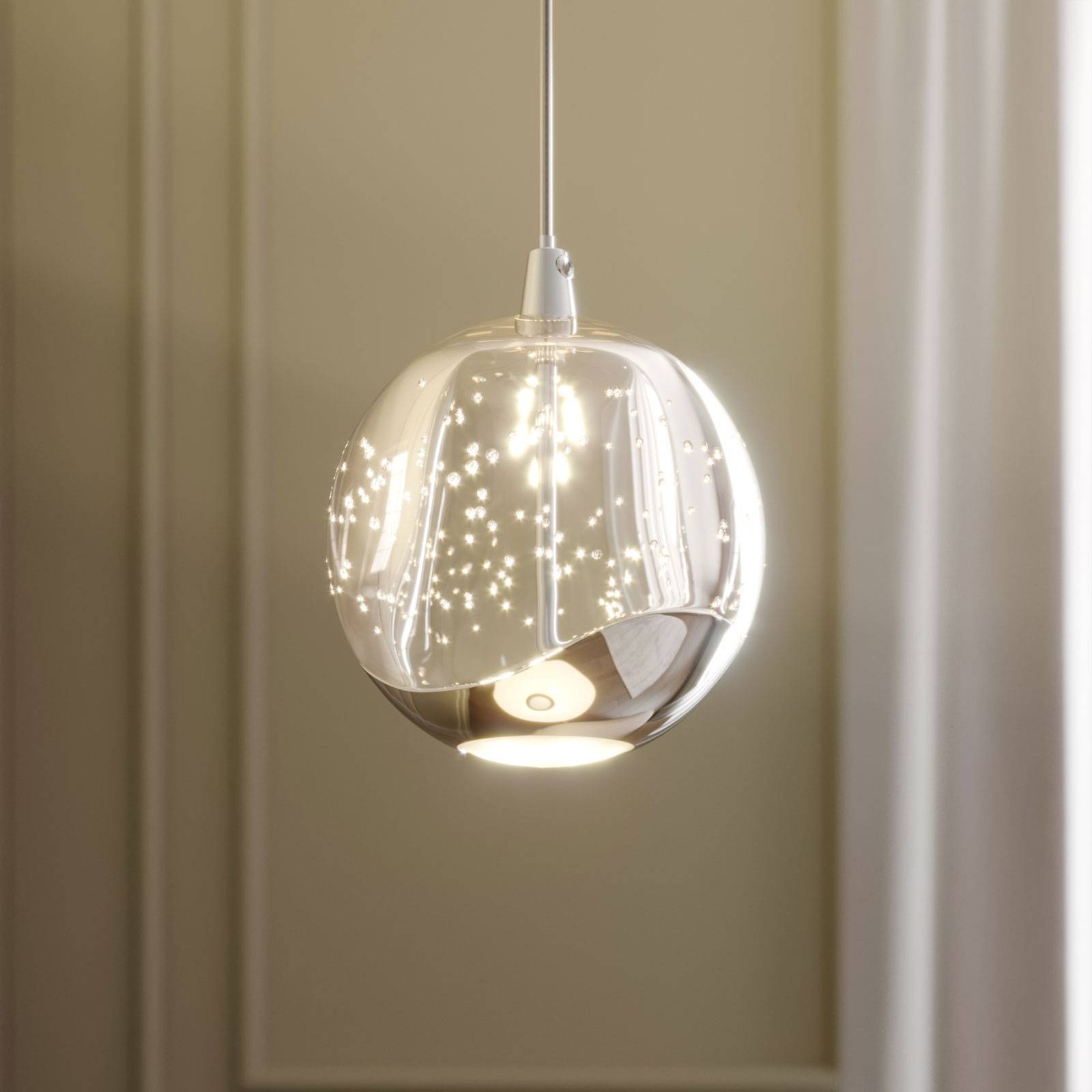foto del prodotto lucande lampada led a sospensione hayley, 9 cm, colore cromo, vetro