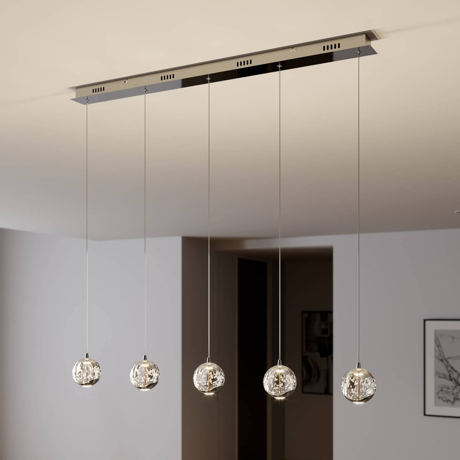 foto del prodotto lucande lampada led a sospensione hayley, 96 cm, a 5 luci, cromo, vetro