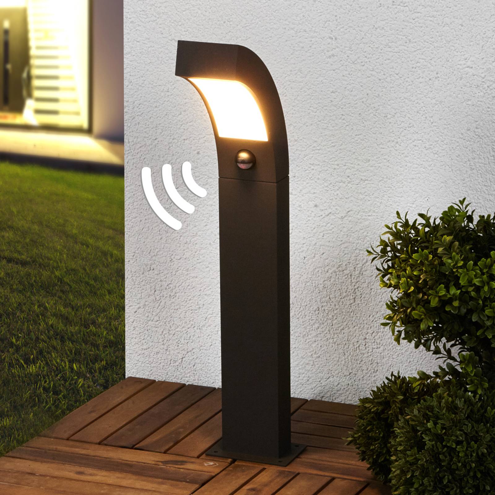foto del prodotto lucande lampioncino led lennik, sensore, 60 cm, antracite