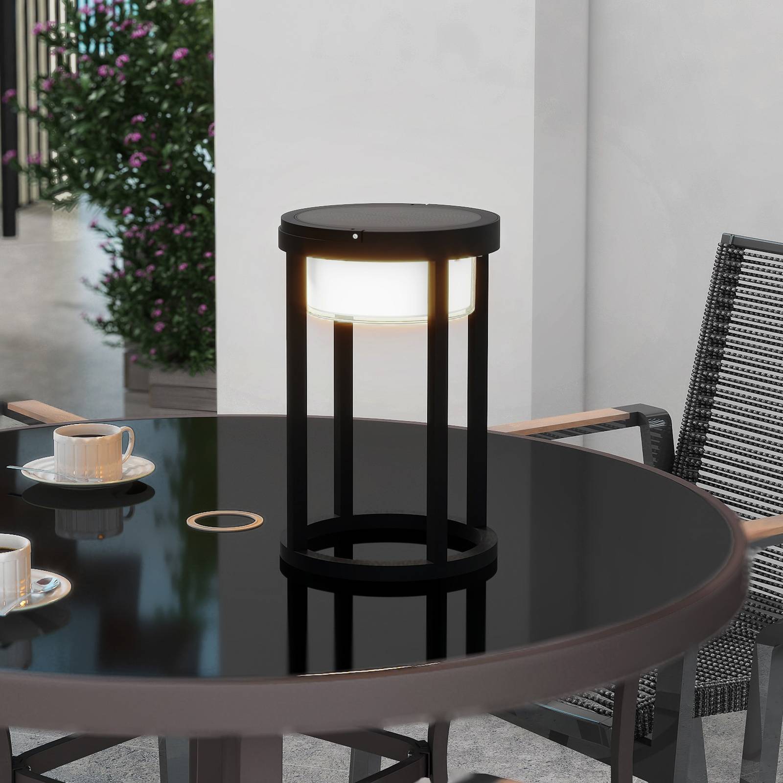 foto del prodotto lucande led lampada solare da tavolo tilena, rotonda, nera, dimmerabile