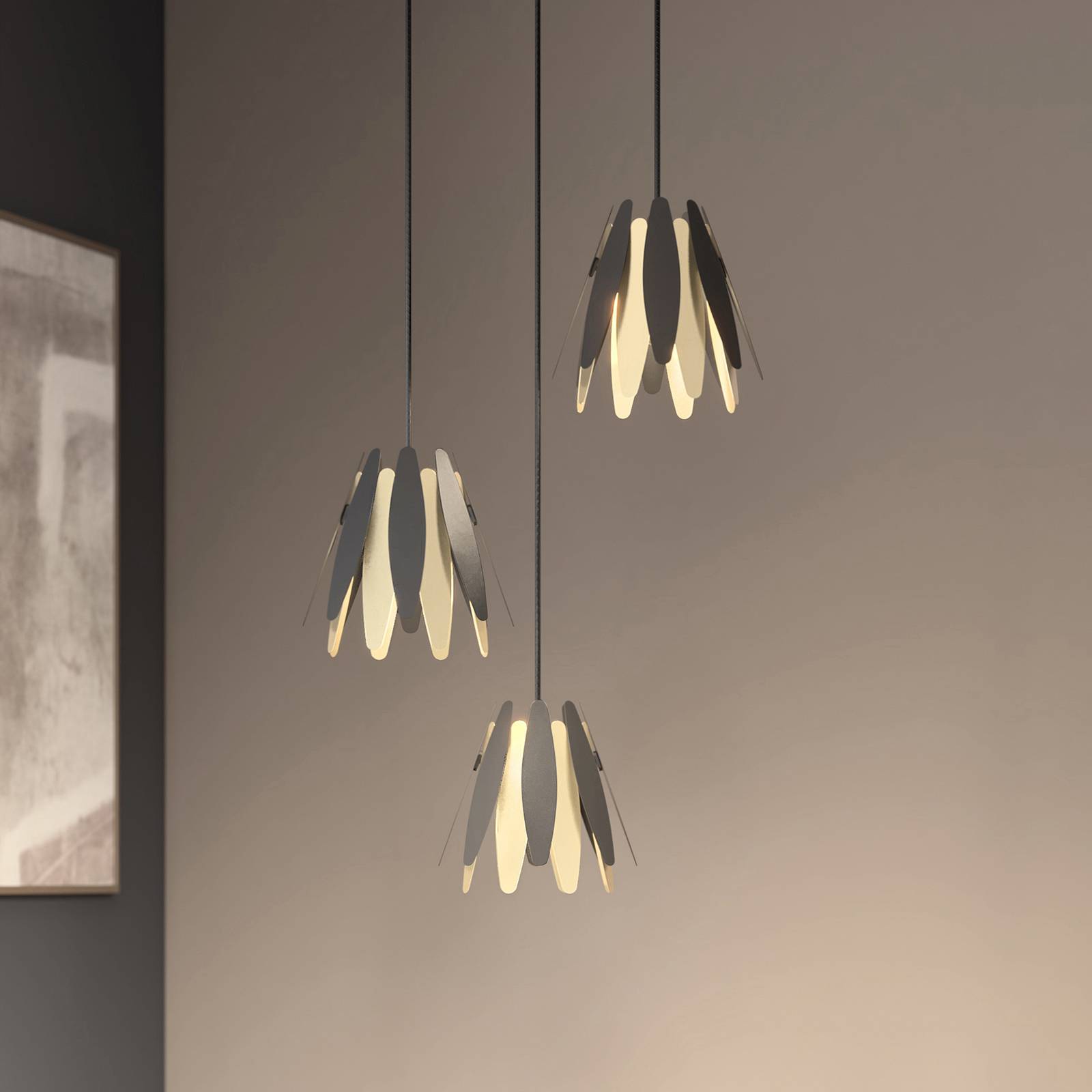 foto del prodotto lucande lounit lampada sospensione nero oro 3 luci