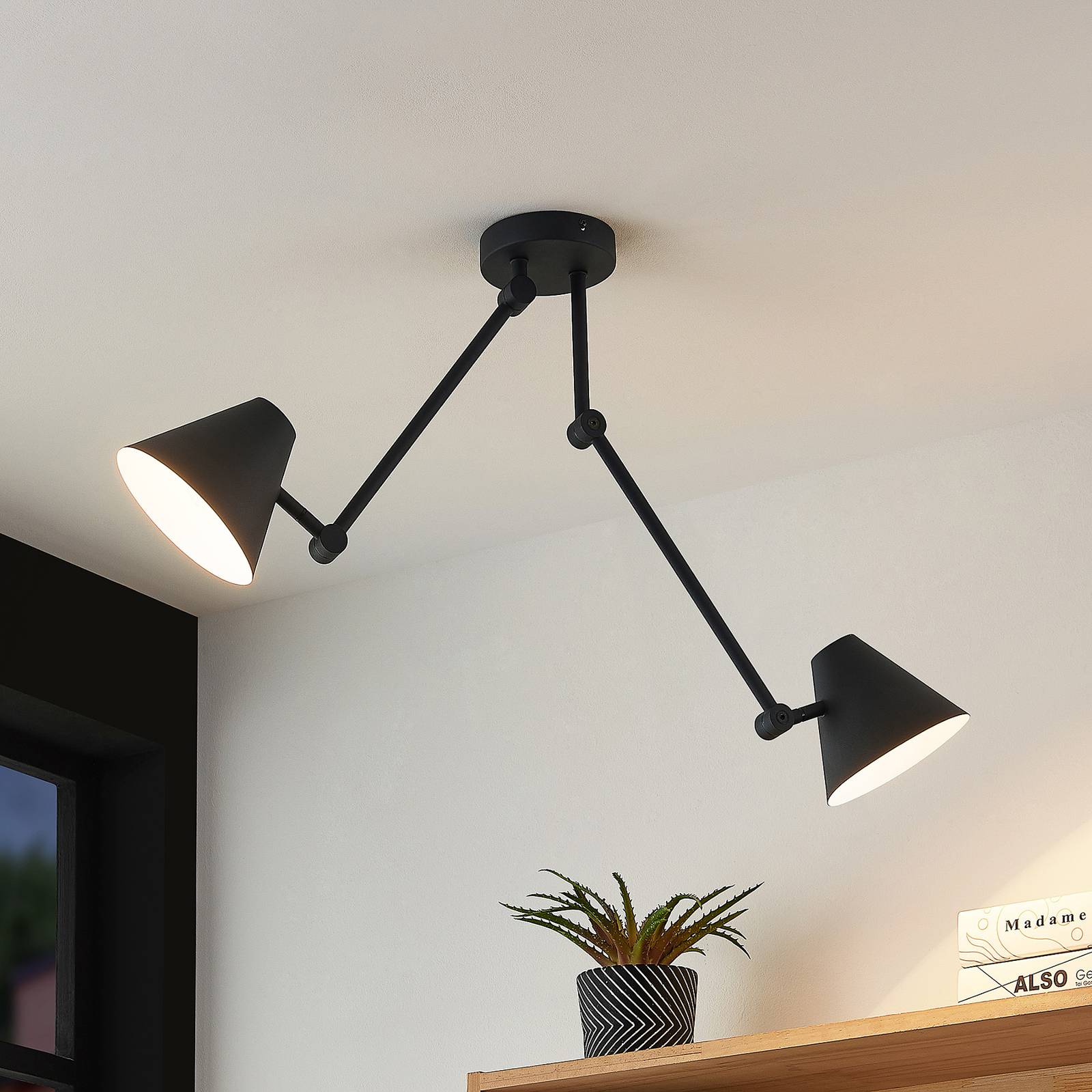 foto del prodotto lucande phina plafoniera in nero, 2 luci