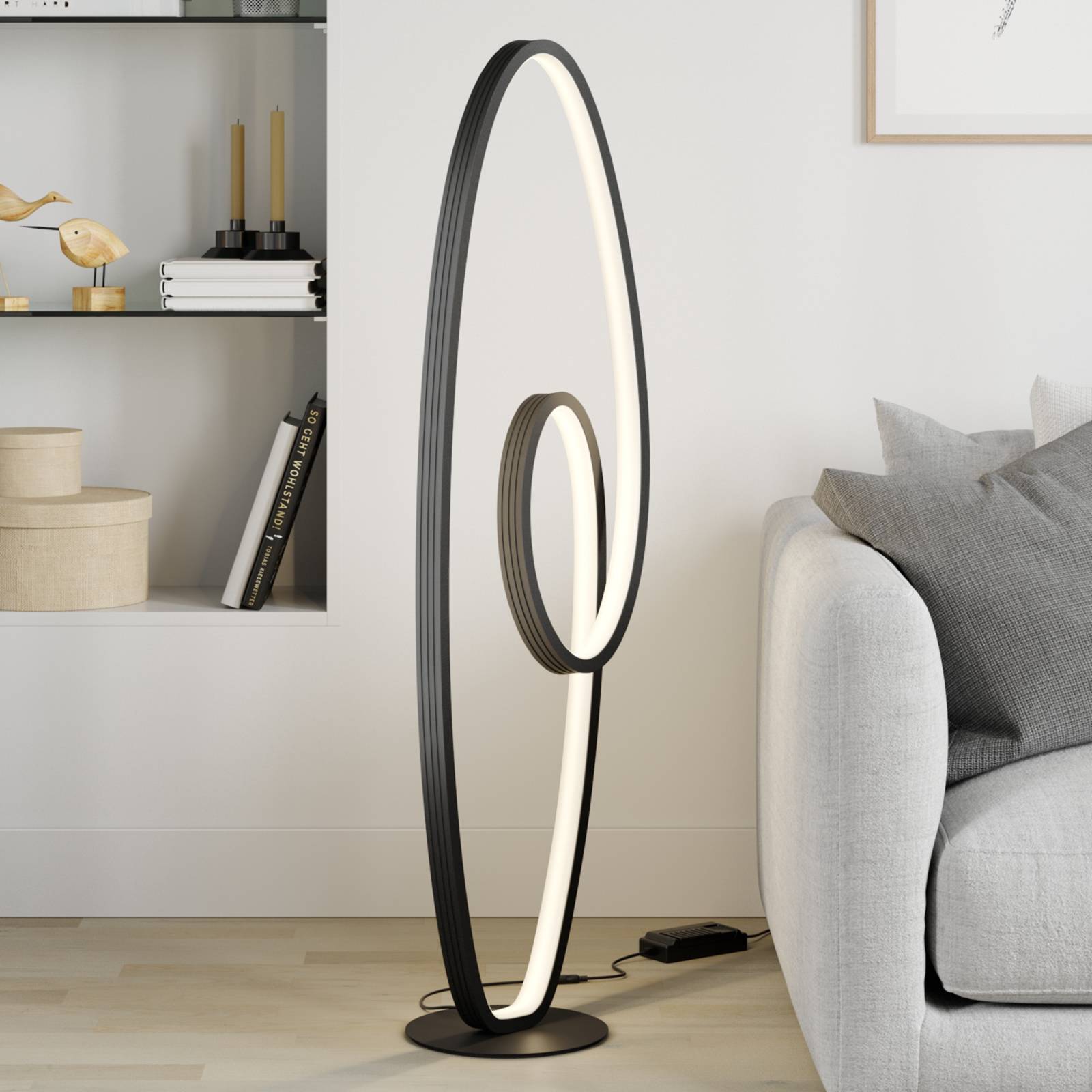 foto del prodotto lucande piantana led bronwyn, 122 cm, antracite, alluminio