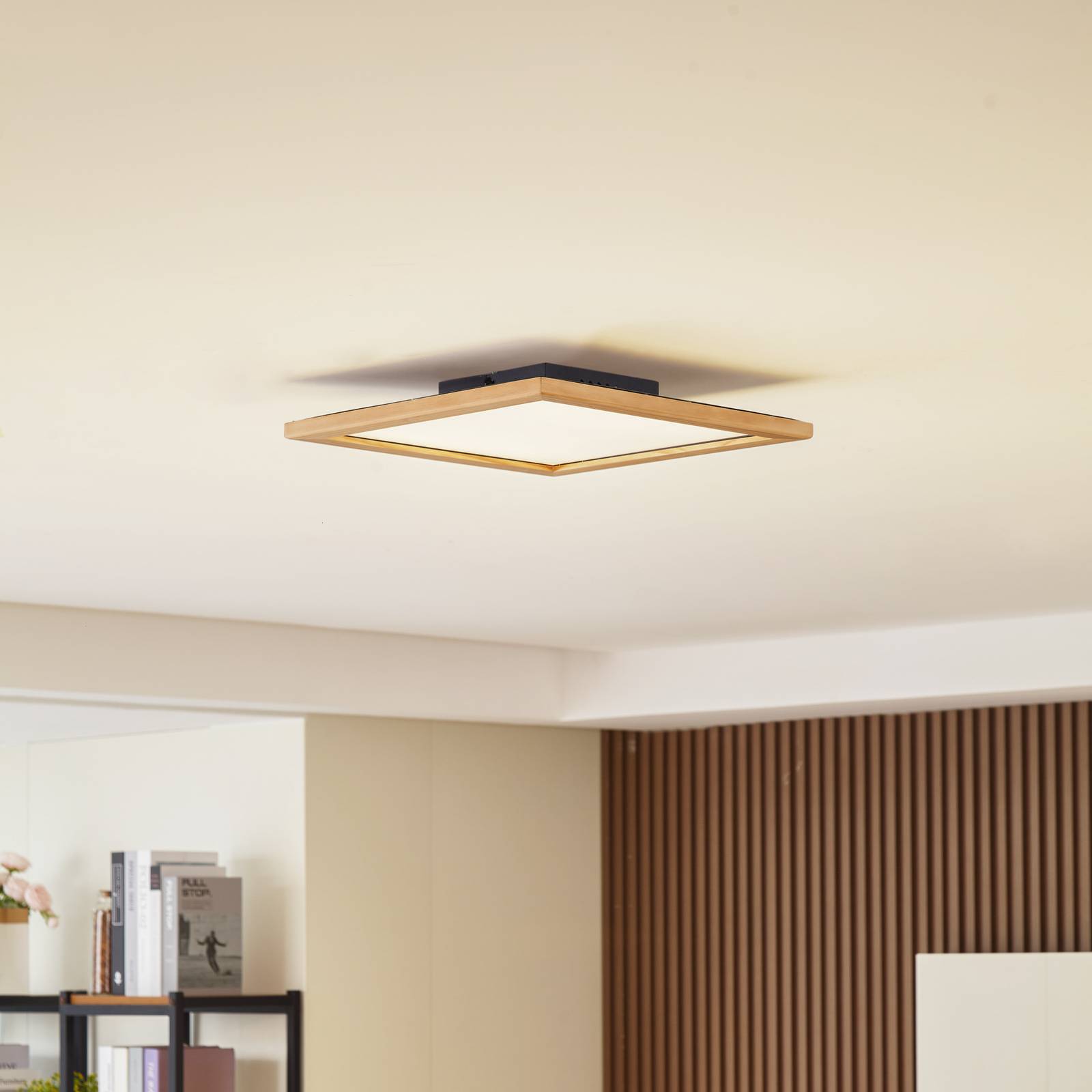foto del prodotto lucande plafoniera a led joren, 42 cm, legno, cct, telecomando