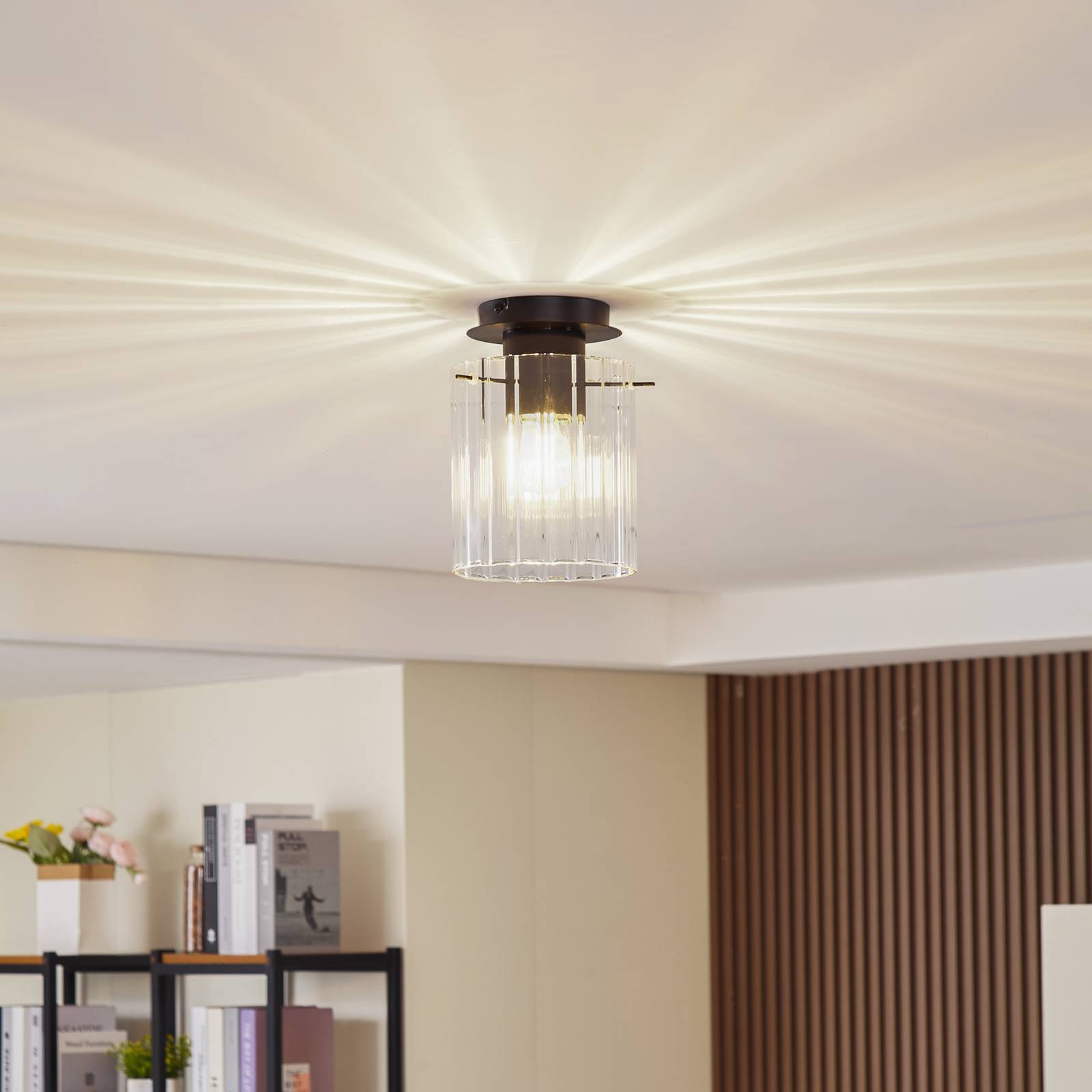 foto del prodotto lucande plafoniera eirian, a 1 luce, nero, vetro, e27