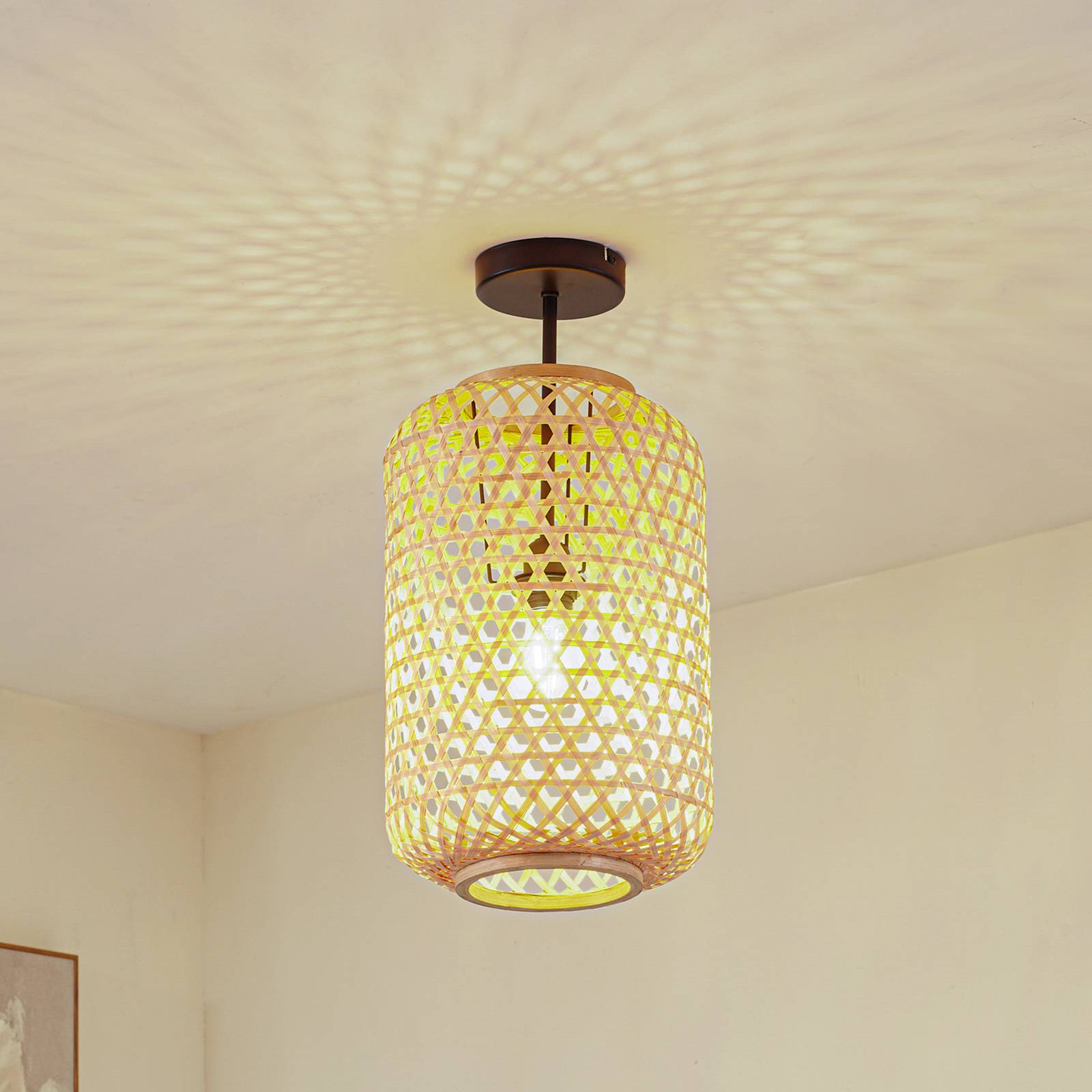 foto del prodotto lucande plafoniera jorick, 1 luce, 24,5 cm, bambù