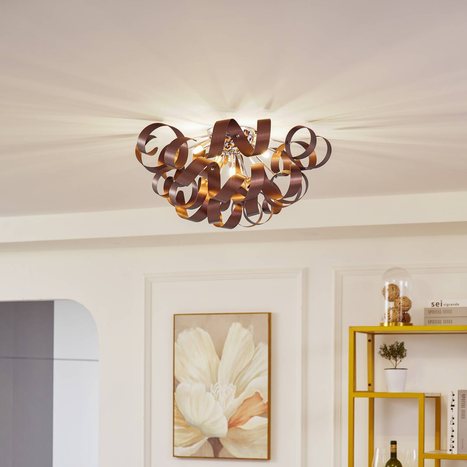 foto del prodotto lucande plafoniera kaelor, 60 cm, color rame, alluminio