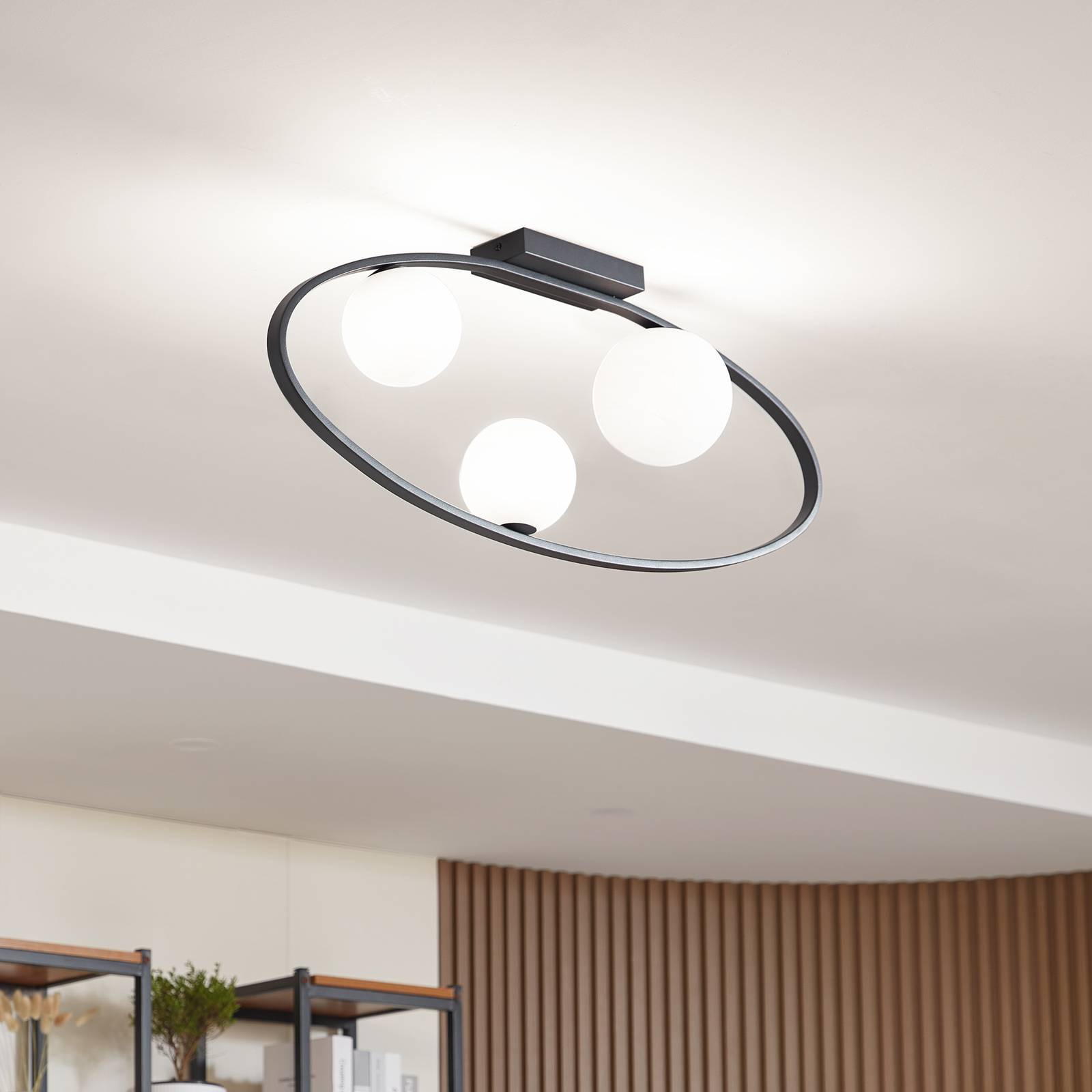 foto del prodotto lucande plafoniera kulka, a 3 luci, nero, vetro, g9