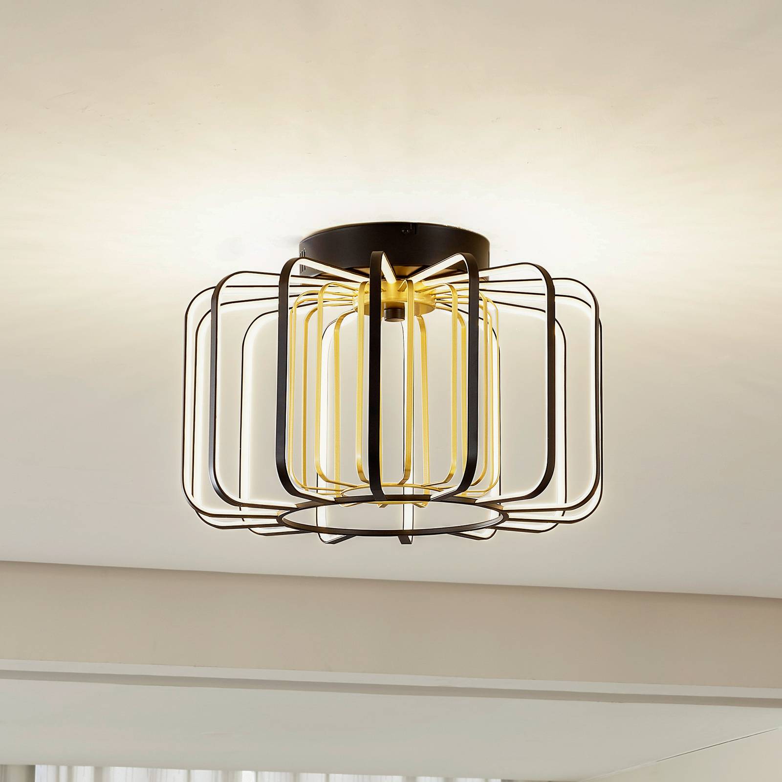 foto del prodotto lucande plafoniera led birger, 39,5 cm, nero oro