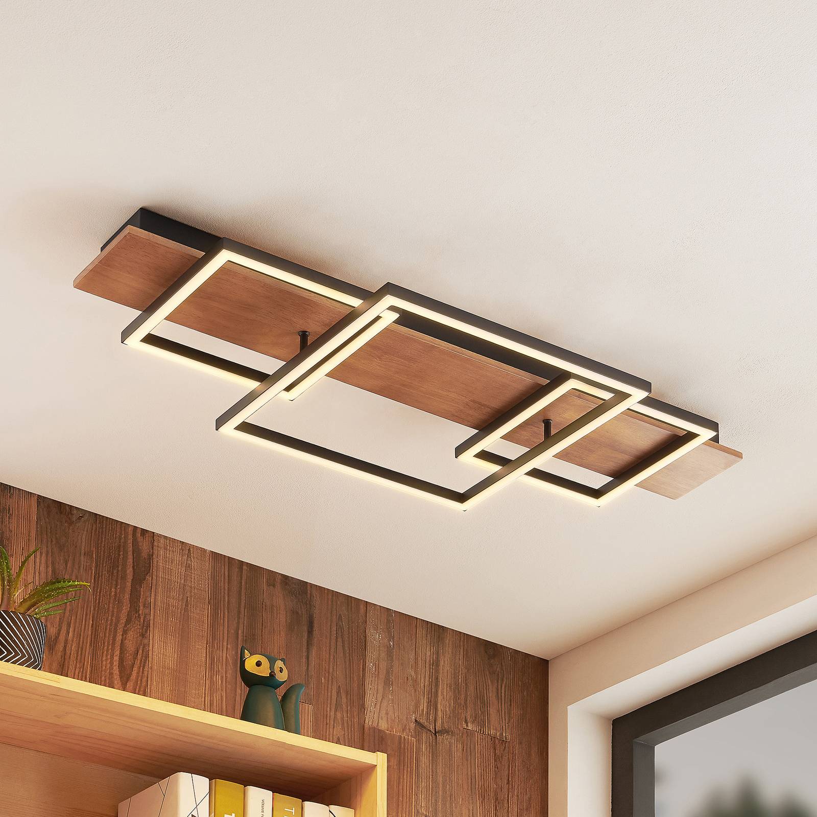foto del prodotto lucande plafoniera led chariska, 95 cm, nero, legno, cct