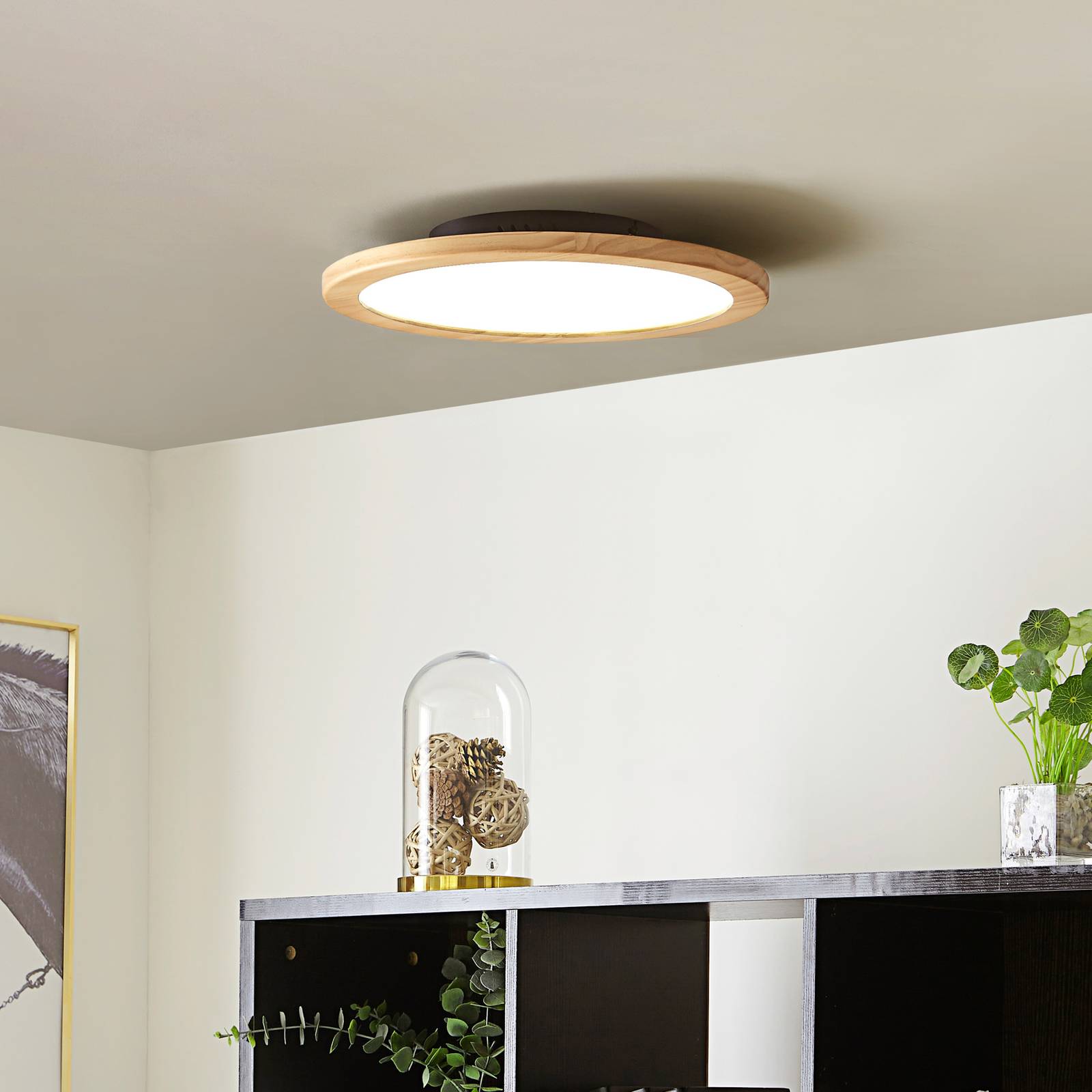 foto del prodotto lucande plafoniera led joren, 38 cm, legno, cct, telecomando