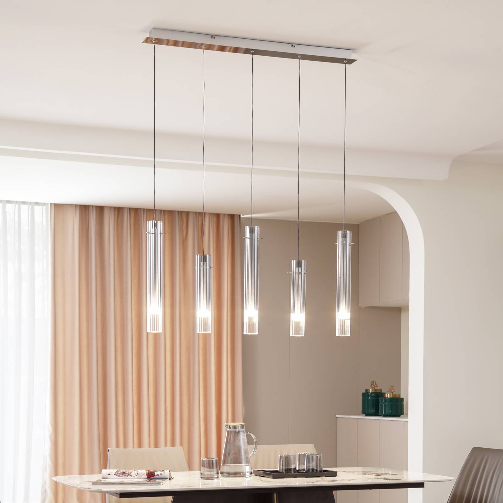 foto del prodotto lucande plafoniera led korvitha, a 5 luci, grigio, vetro