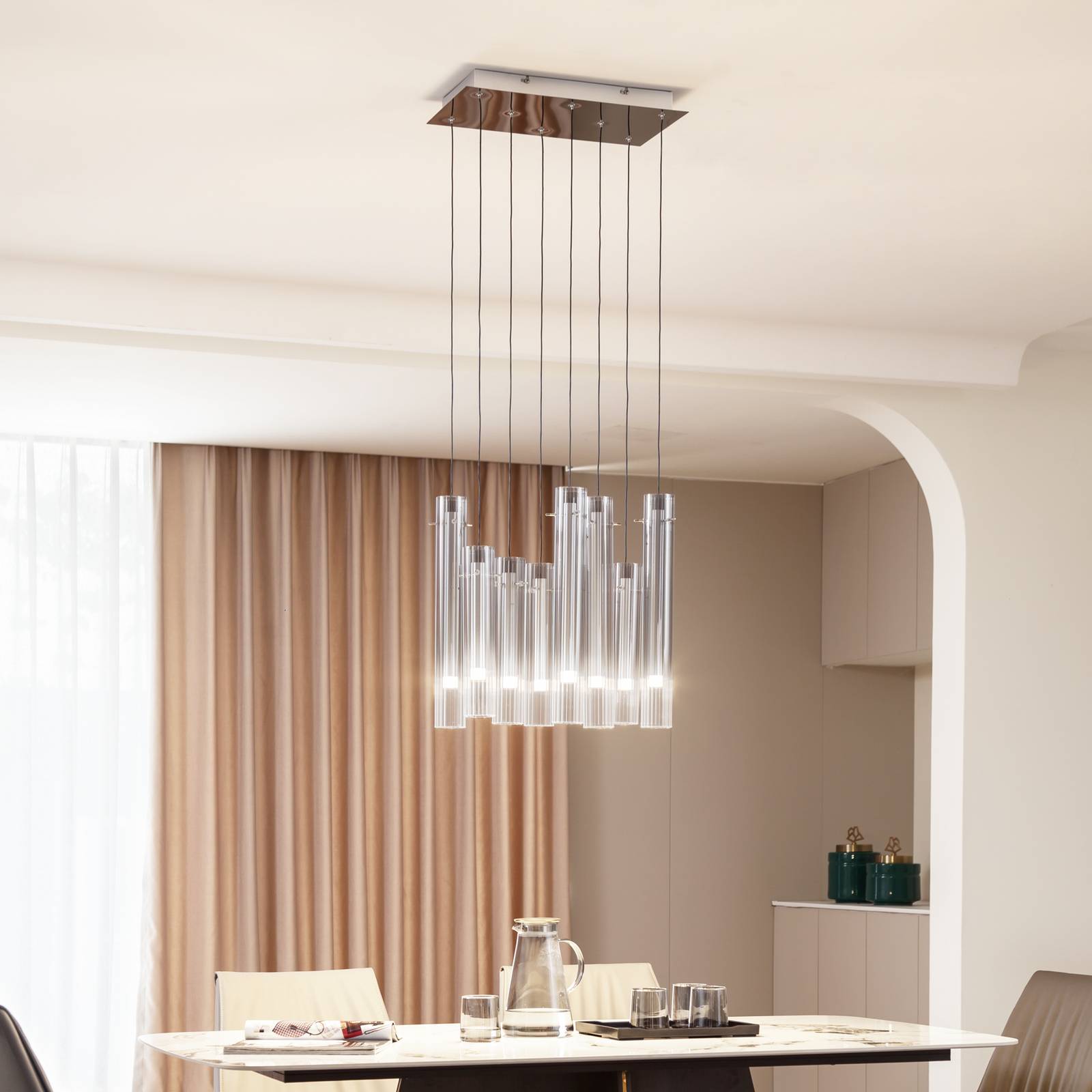 foto del prodotto lucande plafoniera led korvitha, a 8 luci, grigio, vetro