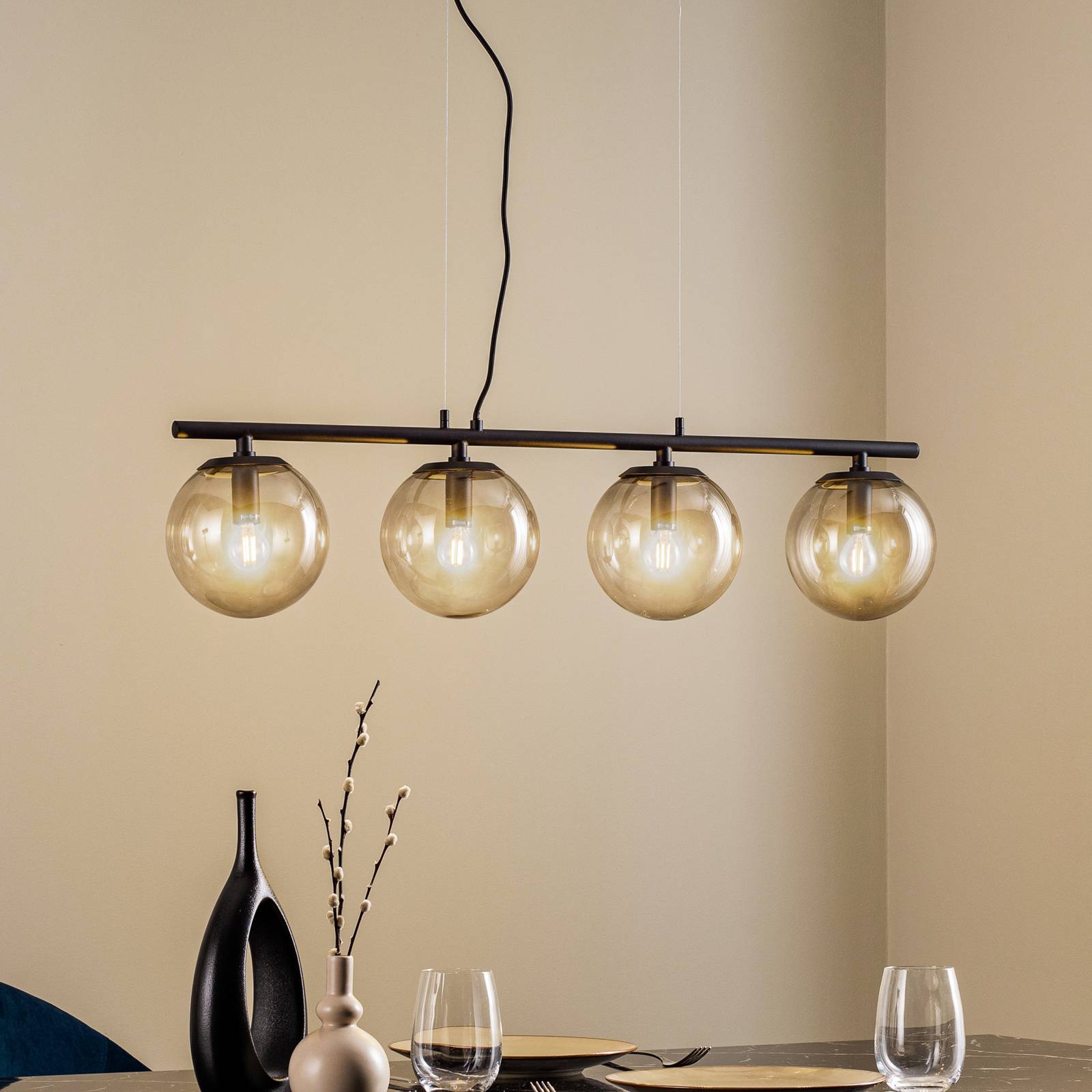 foto del prodotto lucande sotiana lampada a sospensione, 4 globi di vetro, nero