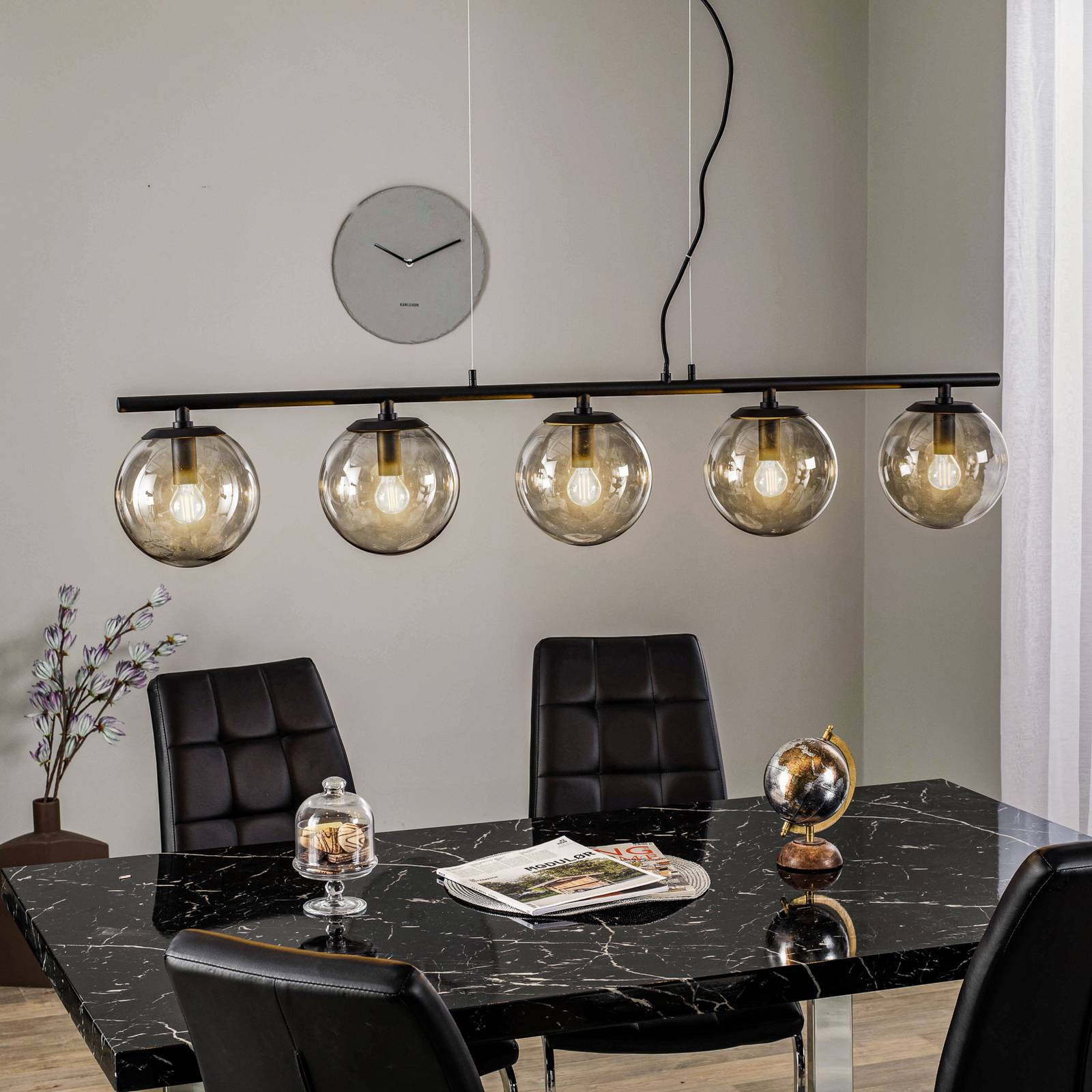 foto del prodotto lucande sotiana lampada a sospensione, 5 globi in vetro, nero