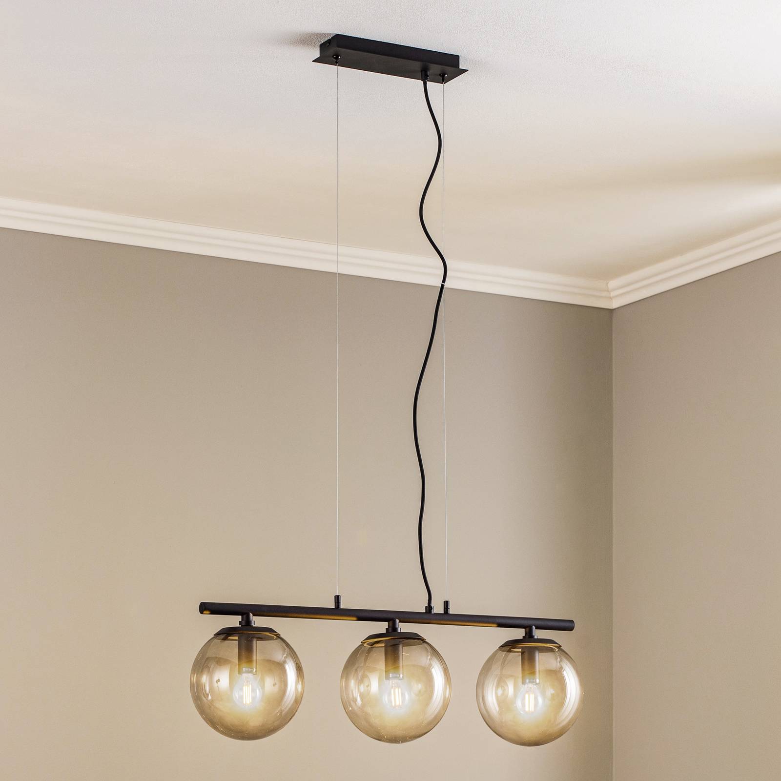 foto del prodotto lucande sotiana lampada a sospensione, a 3 luci, lunga, nera