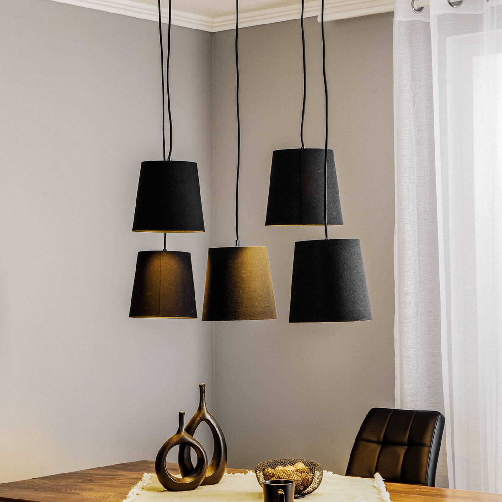 foto del prodotto lucande thamila lampada sospensione, nero, rovere