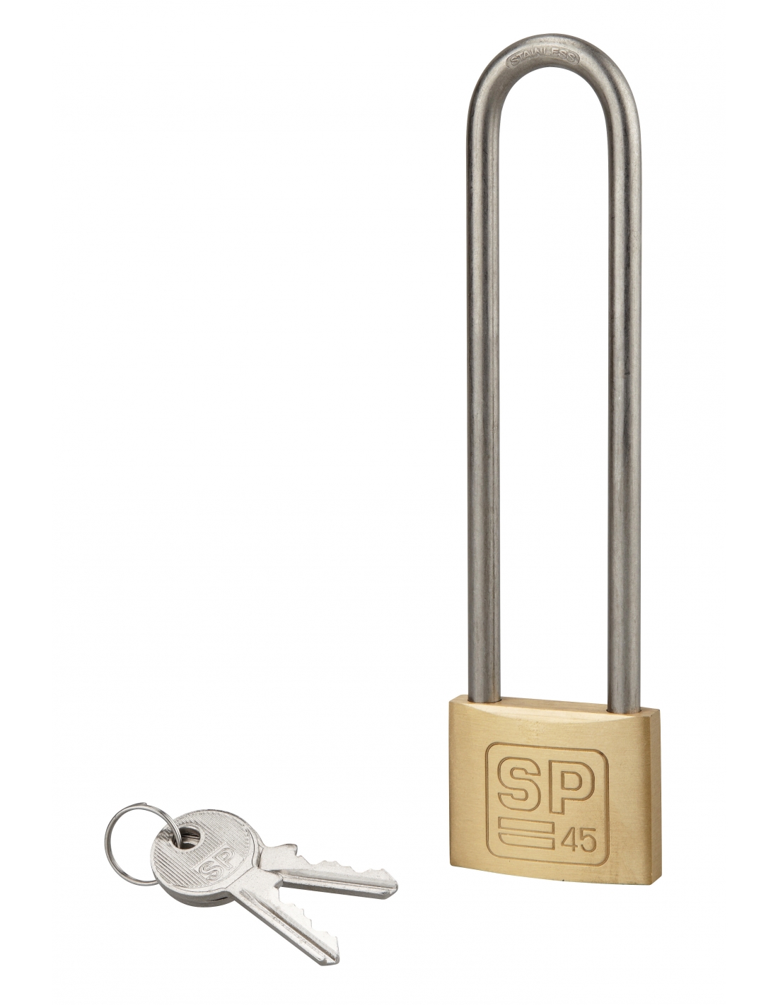 foto del prodotto lucchetto a chiave sp, anticorrosione, arco in acciaio inossidabile alto 45 mm, 2 chiavi in ottone serrurerie de picardie