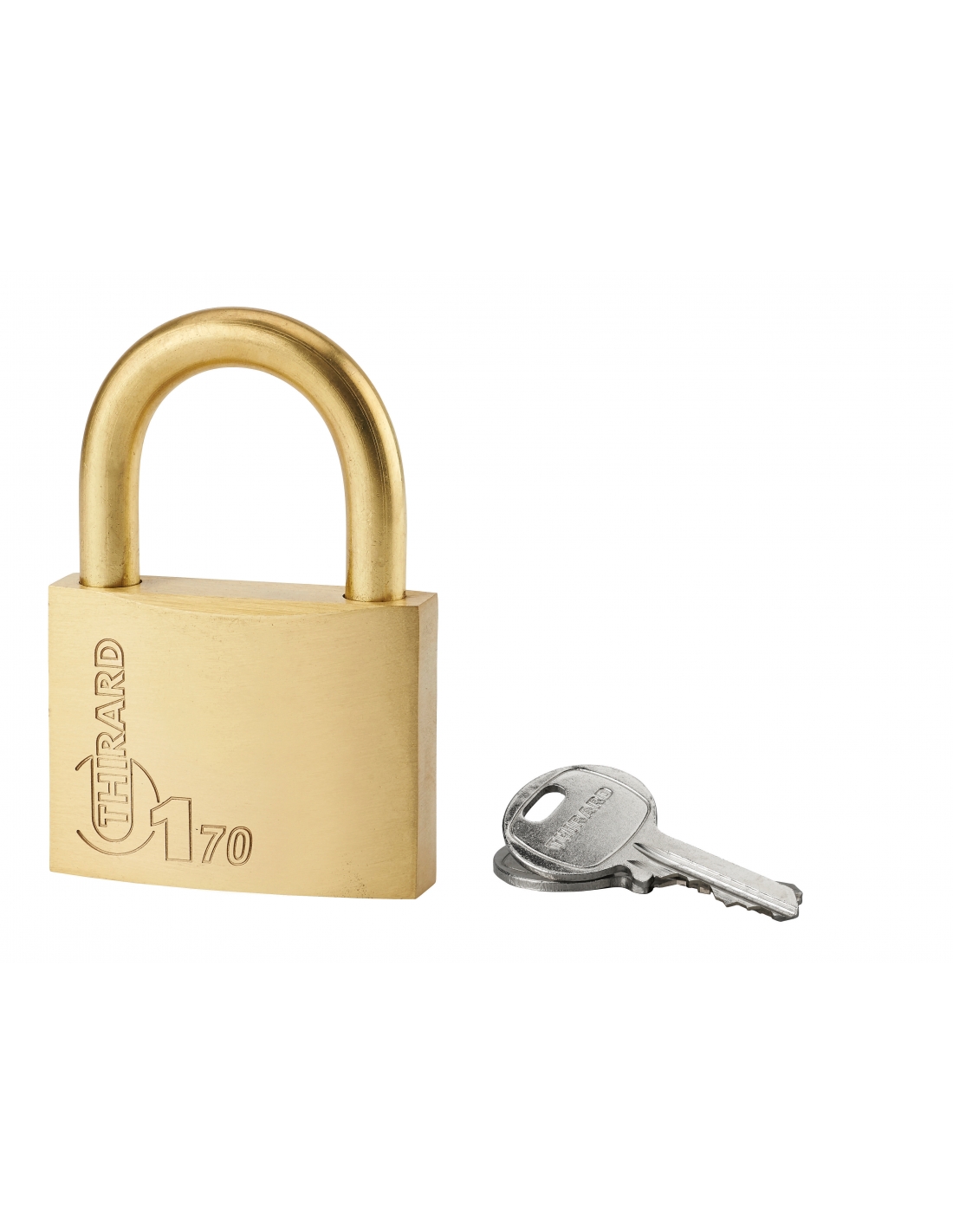 foto del prodotto lucchetto a chiave tipo 1, ottone, esterno, arco in ottone, 70mm, 2 chiavi - thirard