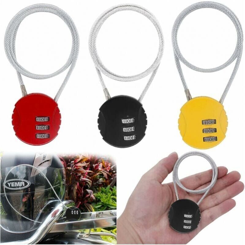 foto del prodotto lucchetto a combinazione a 3 cifre, lucchetto per casco a 3 pezzi, lucchetto per bagagli, adatto a tutti i bagagli, biciclette, cancelli, caschi,