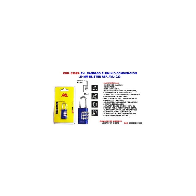 foto del prodotto lucchetto a combinazione avl in blister da 20 mm