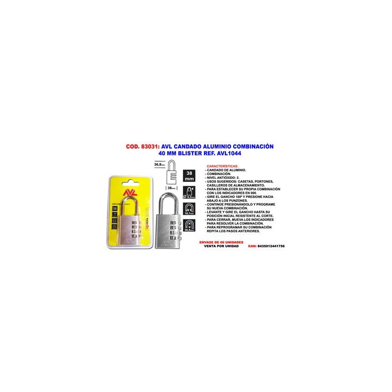 foto del prodotto lucchetto a combinazione avl in blister da 40 mm