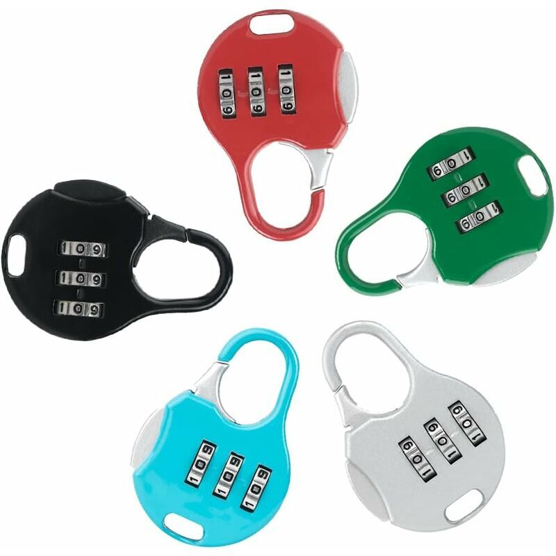 foto del prodotto lucchetto a combinazione, lucchetto a combinazione, mini lucchetto a codice da 5 pezzi, lucchetto da viaggio colorato, bagagli, password