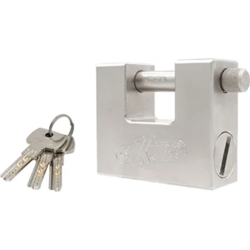 foto del prodotto lucchetto antiscasso monoblocco in acciaio carbonitrurato con trattamento anticorrosivo 66 mm