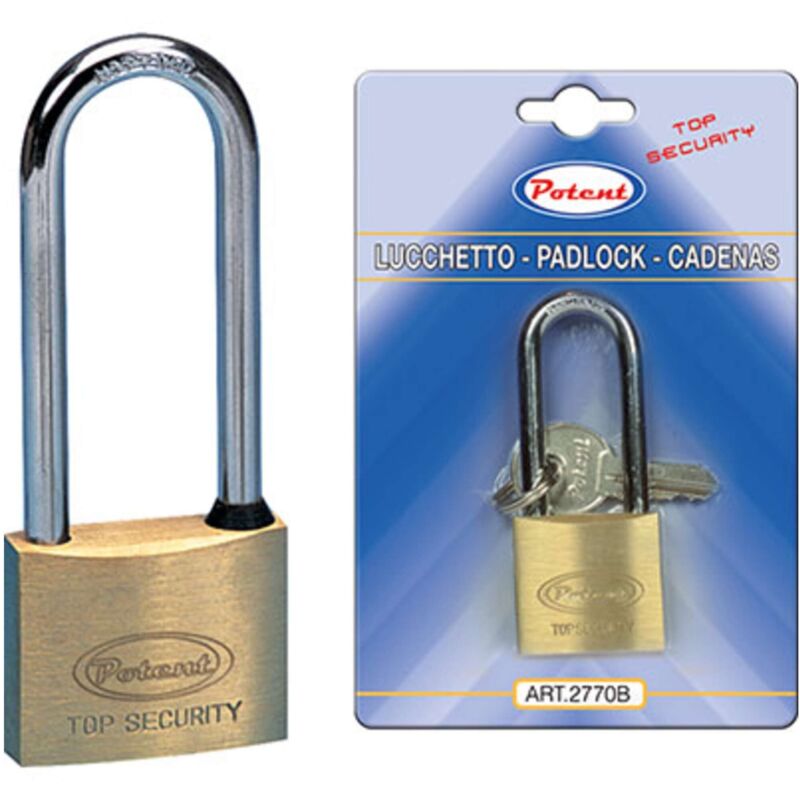 foto del prodotto lucchetto arco lungo 2700b potent ottone arco cromato chiavi 2 mm 50x81