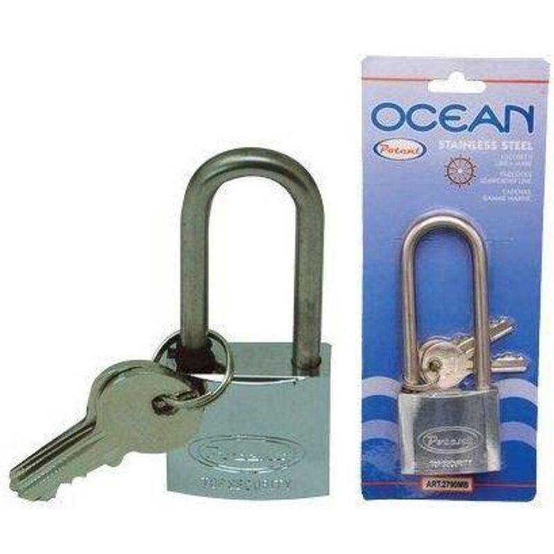 foto del prodotto lucchetto arco lungo ocean 2700mb potent ottone arco acciaio inox chiavi 2 mm 30x41 - 1 pz