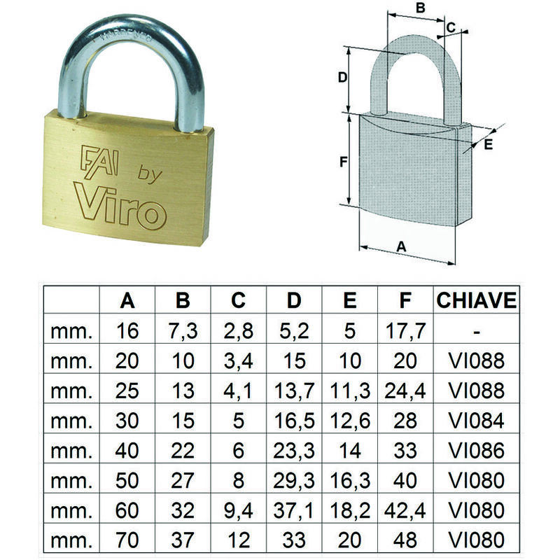 foto del prodotto lucchetto arco normale fai by viro mm.70 art.557 